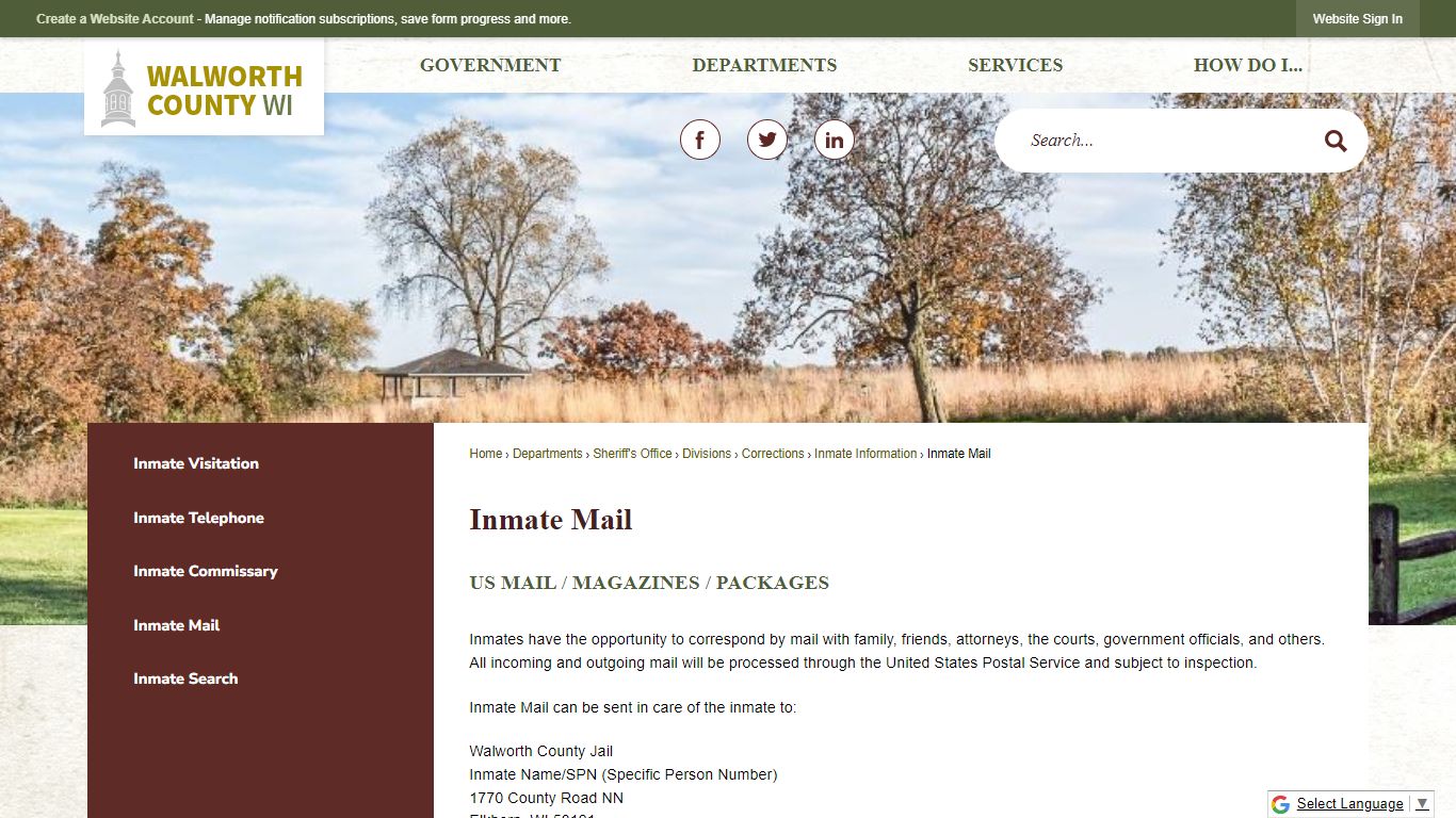 Inmate Mail | Walworth County, WI